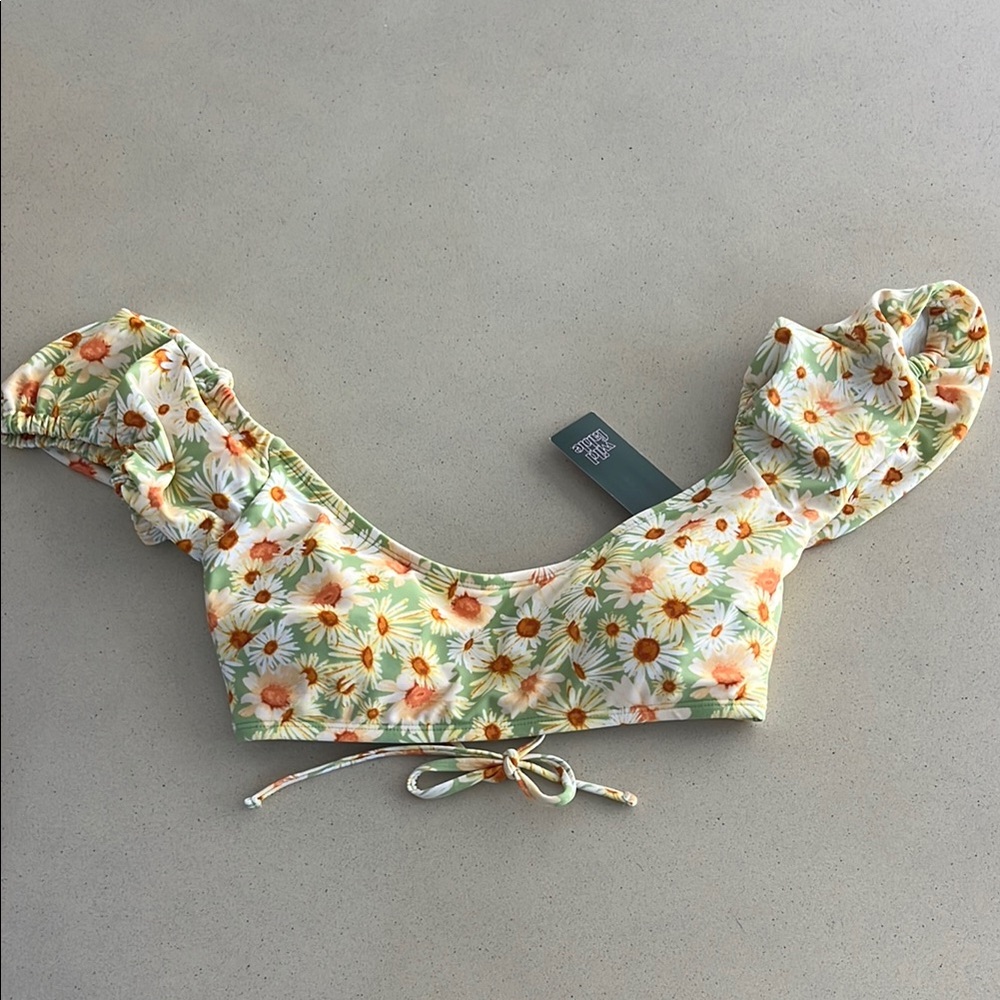 Wild Fable Floral Bikini Top - Green and White